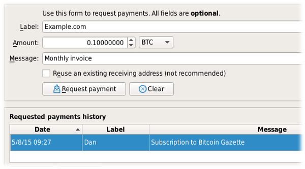 Bitcoin Core request payment