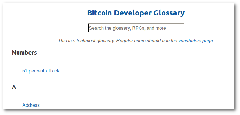 Developer glossary main page