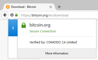 Verify secure connection Bitcoin Core v22.0: Download Wallet & Blockchain